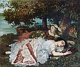 Gustave Courbet The Young Ladies on the Banks of the Seine detail painting